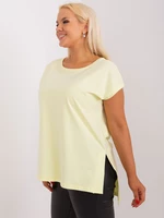 Light yellow women's basic cotton blouse plus size