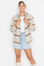 Trendyol Camel Plaid Oversized Stamped Coat