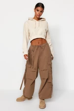 Trendyol Brown High Waist Jogger Jeans with Cargo Pocket