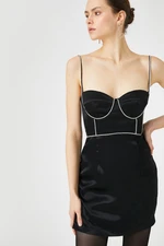 Koton Evening Dress in Mini Satin with Straps, Underwire. Waterway Stone Detailed.