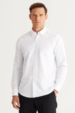 AC&Co / Altınyıldız Classics Men's White Slim Fit Slim-fit Oxford Long Button Down Collar Dobby Shirt