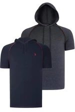 DUAL SET T8570 DEWBERRY HOODED MEN'S T-SHIRT-ANTHRACITE-NAVY BLUE