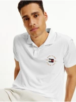 White Mens Polo T-Shirt Tommy Hilfiger Icon Logo Interlock - Men