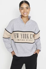 Trendyol Gray Melange Basic Printed Fleece Inside Knitted Sweatshirt