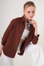 Bigdart 3952 Buttoned Back Boyfriend Shirt - Brown