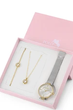 Polo Air Wicker Cord Women's Wristwatch with Zircon Stone Necklace Bracelet Special Combination Set Silver-Yellow Color