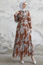 InStyle Elya Floral Collar With Belted Chiffon Dress - Green