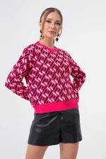 Lafaba Women's Fuchsia Crew Neck Patterned Knitwear Sweater