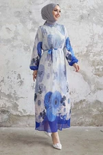 InStyle Sofia Orchid Floral Pleated Chiffon Dress - Blue