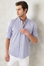 AC&Co / Altınyıldız Classics Men's Light Navy Blue Slim Fit Slim Fit Button Down Collar 100% Cotton Plain Casual Shirt.