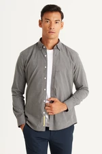 AC&Co / Altınyıldız Classics Men's Gray Slim Fit Slim Fit Shirt with Hidden Buttons Collar