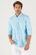 AC&Co / Altınyıldız Classics Men's Light Blue Slim Fit Slim Fit Button-down Collar Cotton Oxford Shirt with Pocket.