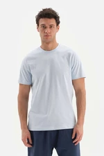 Dagi Light Blue Crescent Neck Supima Short Sleeve Cotton T-Shirt.