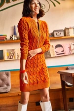 Olalook Women's Orange Zippered Braided Sweater Dress