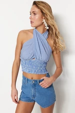 Trendyol Blue Striped Crop Woven Cross-Purchase See-through See-through Blouse