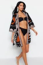 Trendyol Ethnic Pattern Belted Mini-Weave 100% Cotton Kimono & Caftan