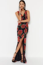 Trendyol Multicolored Lined Chiffon Floral Pattern Evening Dress