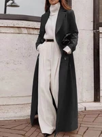 Women Pure Color Lapel Long Sleeve Longline Button Casual Stylish Coat