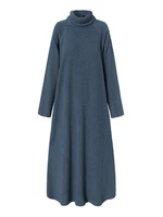 Women Fleece Long Solid Turtleneck Long Sleeve Ankle Length Casual Dresses