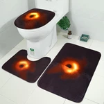 3Pcs Bath Mat Pedestal Non Slip ToiletLid Black Cover Shower Bathroom Rug Set Carpet