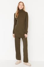 Trendyol Brown Turtleneck Corduroy Sweater-Pants, Knitwear Suit