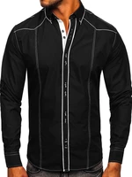 Čierno-biela pánska elegantná košeľa s dlhými rukávmi BOLF 4777