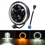 5.75'' 75W 6000K DRL Amber Halo Angle Eyes Projector LED Round Headlights Low/High Beam Turn signal Light