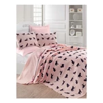 Ružová prikrývka cez posteľ Eponj Home Cats, 160 x 230 cm