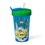 Modrý téglik so zeleným vekom a slamkou LEGO® Iconic, 500 ml