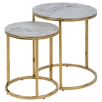 Set konferenčních stolků Stenet (kruh, bílá, zlatá)