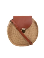 Round, woven dark beige handbag