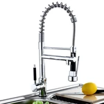 TAPCET Kitchen Sink Mixer Faucet Pull Out Sparyer Tap 360 Degree Rotation Single Handle Chrome Brass Brushed Tap Collaps