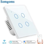 Somgoms SM-41W-EU Tuya WiFi Wireless 4Gang 2 Way Smart Wall Touch Switch AC 100V/220V Wireless Wall Light Switch EU/UK S