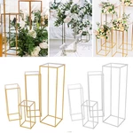 4PCS Wedding Gold-plated Geometric Flower Stand Wedding T-stage Guide Metal Iron Rectangle Square Frame Decoration