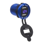 STUALARM 2x USB nabíječka s voltmetrem, hliníková do panelu, modrá