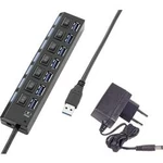 USB 3.0 hub Renkforce 7 portů, lze spínat jednotlivě, se stavovými LED, s nabíjecím portem pro iPad, 166 mm, černá