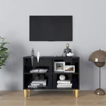 TV Cabinet with Solid Wood Legs High Gloss Black 27.4"x11.8"x19.7"