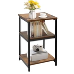 Lusimo Wooden Nightstands 3-Tier Side Table W/ Adjustable Shelf Industrial End Table