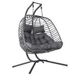 Outdoor Patio Hanging Chair Garden Egg Hammock Chair Double Person Swing Hanging Chair With Frame & Seat Cushion
