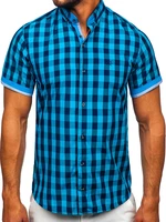 Čierno-modrá pánska károvaná košeľa s krátkymi rukávmi Bolf 4508