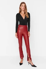Trendyol Claret Red Faux Leather Leggings With Slit Detailed