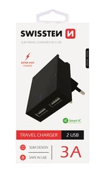 SWISSTEN SÍŤOVÝ ADAPTÉR SMART IC 2x USB 3A POWER, ČERNÁ