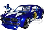 1974 Mazda RX-3 Candy Blue with White Interior and Graphics and Blue Ranger Diecast Figure "Power Rangers" "Hollywood Rides" Series 1/24 Diecast Mode