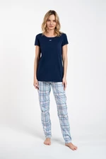 Glamour women's pyjamas, short sleeves, long pants - navy blue/print