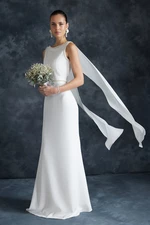 Trendyol Svatební Bílé Šaty s Perlami na Svatbu/Dlouhé Večerní Šaty