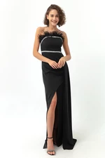 Čierne večerné šaty Lafaba pre ženy s potlačou drahokamov