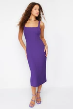 Trendyol Purple Strappy Square Neck Fitted Fitted Flexible Midi Knitted Pencil Dress