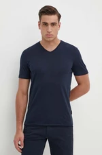 Bavlnené tričko Sisley pánsky, tmavomodrá farba, jednofarebný
