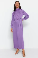 Trendyol Purple Evening Dress In Satin With Pleated Waist