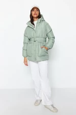 Trendyol Mint Oversize klenutý vodoodpudivý péřový kabát s kapucí